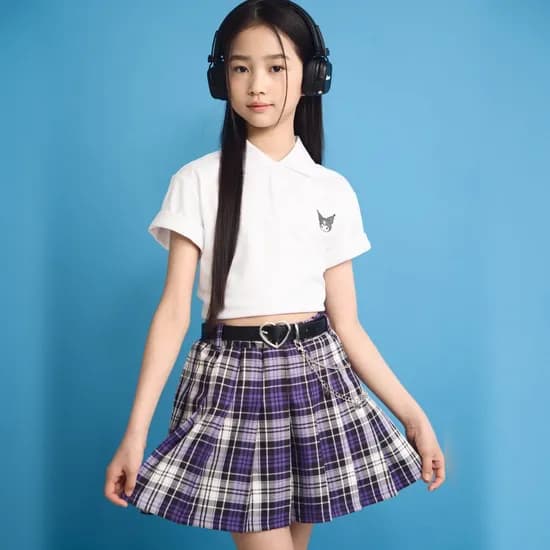 더데이걸 나비 벨트 체크 플리츠 스커트 TGWH24303