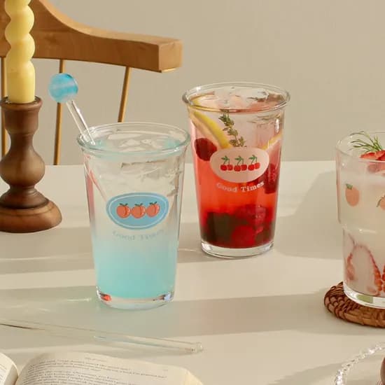 후르츠 패턴 유리컵 350ml _2P세트 홈카페 유리컵 맥주잔(선물포장 가능)