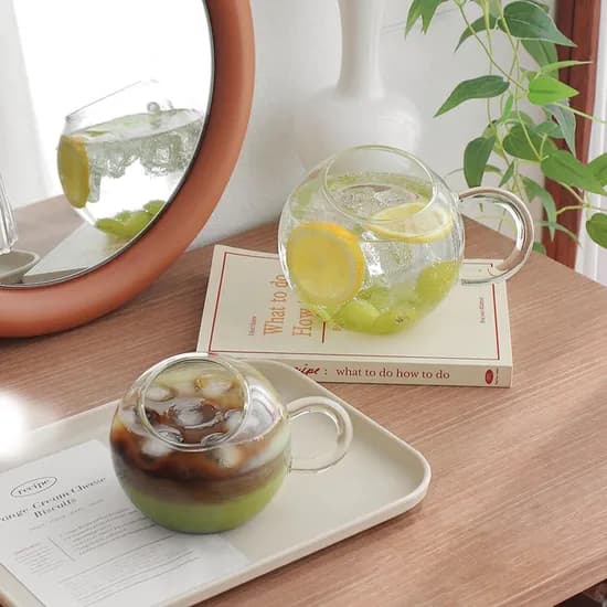 동글 사선 내열 머그컵 300ml 홈카페 유리컵 커피잔