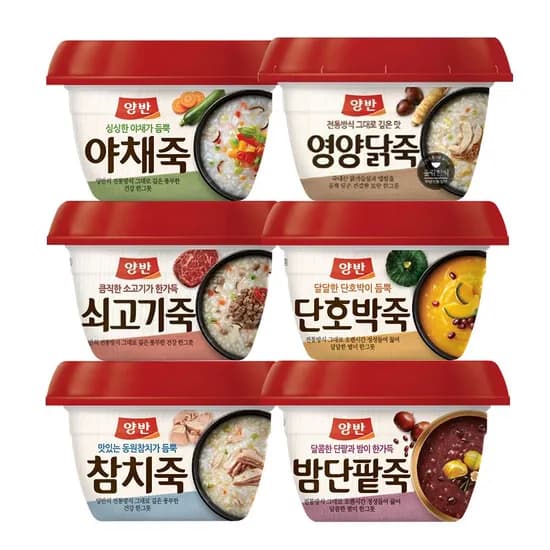 양반죽 285g*12개 6종 (쇠고기/참치/야채/밤단팥/호박/영양닭)