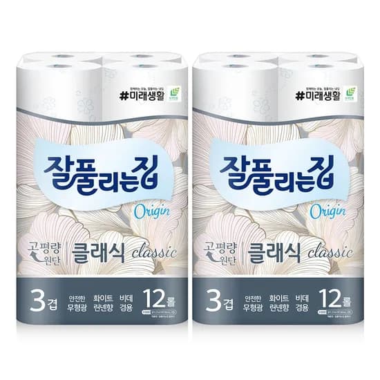 클래식 화장지 27m x 12롤 x 1+1팩