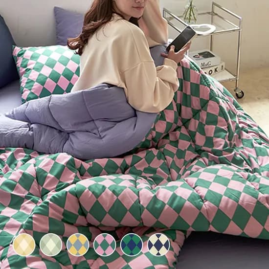 키치한 컬러웨이 부드러운 할리퀸 차렵이불 세트 SS/Q/K