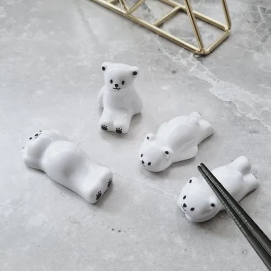 도자기 북극곰 숟가락 젓가락 수저 받침 4P