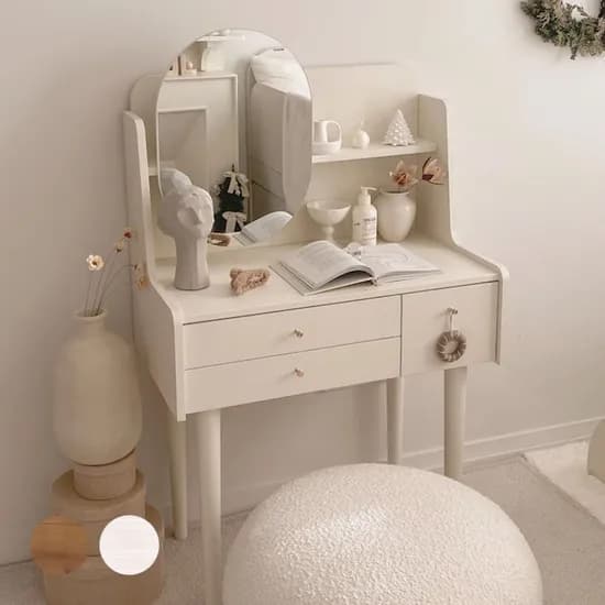 국내제작 클래식 원목 라운드 수납 화장대 (거울포함) 3colors
