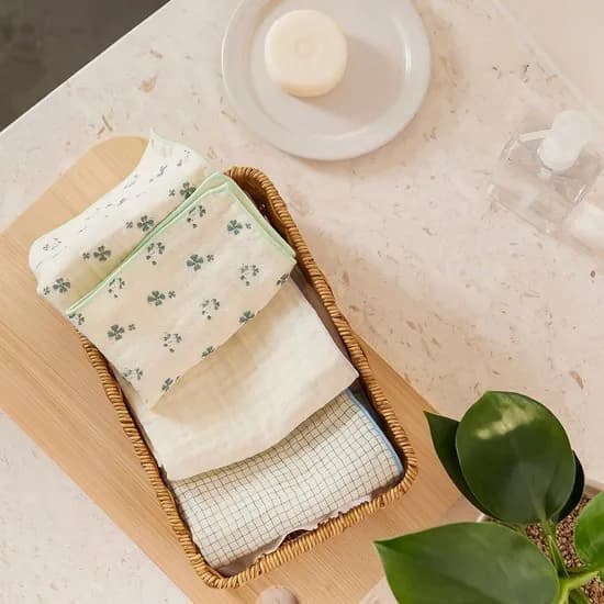 순면 거즈 3중직 행주 3P 30X30cm 그리드 플라워