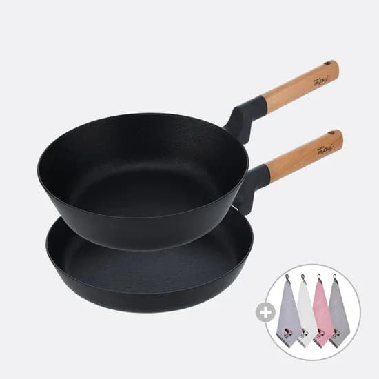 퓨어 우드 IH 프라이팬 28cm+궁중팬 28cm