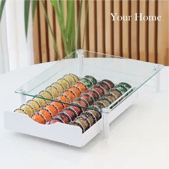 서랍형 커피캡슐보관함 강화유리 서랍 40구 화이트 블랙