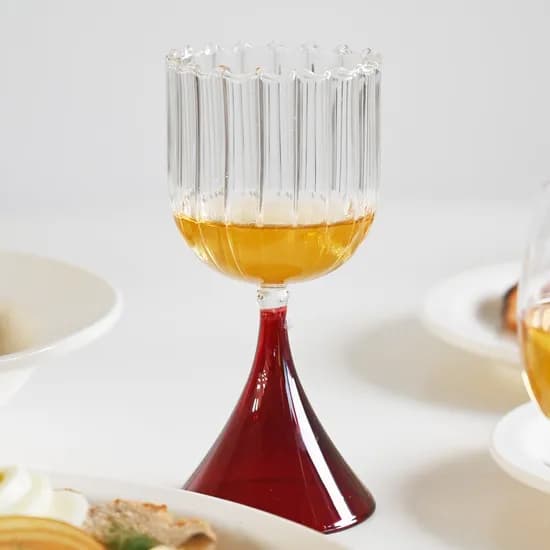 레트로 레드 주름 와인잔 고블렛잔 300ml