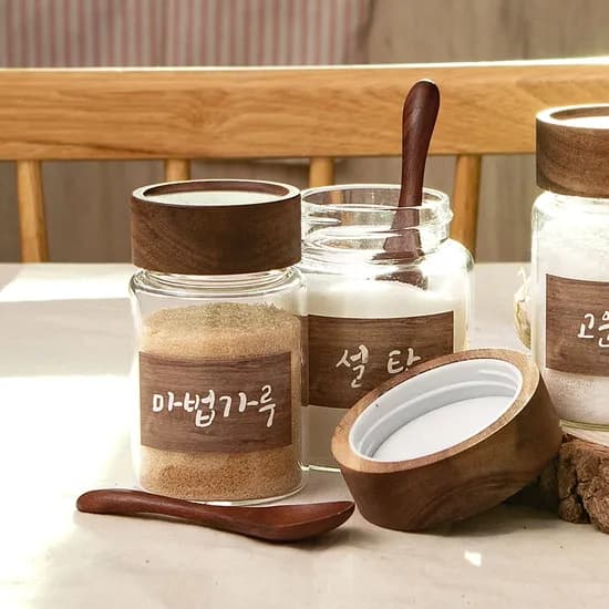 3개세트 원목 내열유리 밀폐 우드뚜껑 양념병 대 335ml