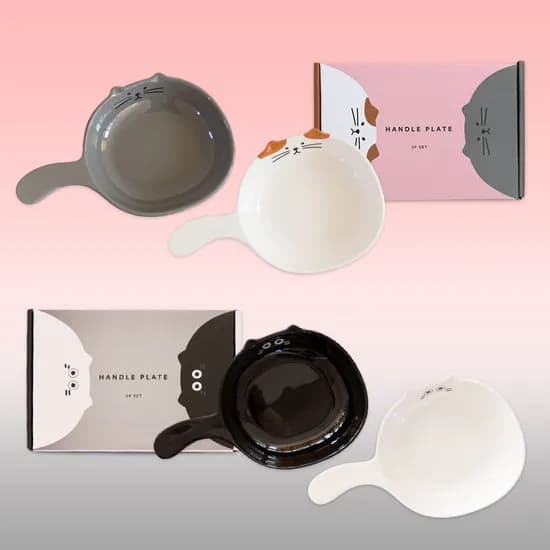고양이 핸들 플레이트(손잡이 앞접시) 그릇 2P 세트 (4color)
