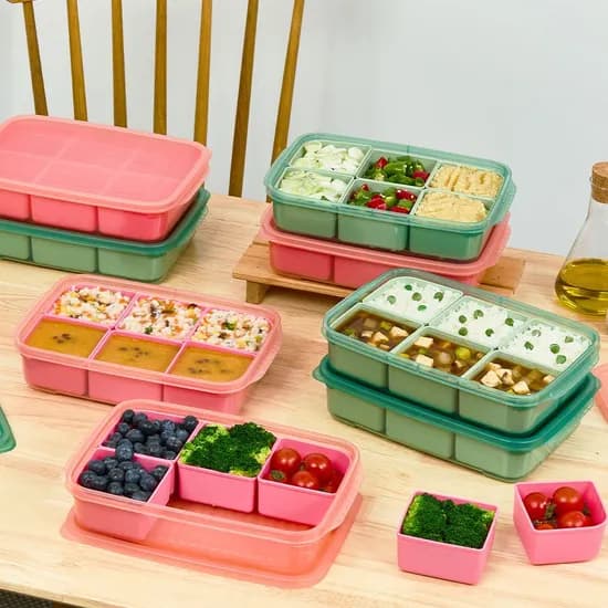 튼튼이 웨이브킵 식재료보관/이유식큐브 1700ml 3칸,6칸 나눔용기 (그린/핑크)