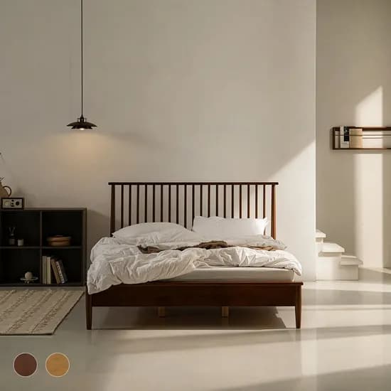 브레이 고무나무 무소음 평상형 침대 프레임 SS/Q (2colors)