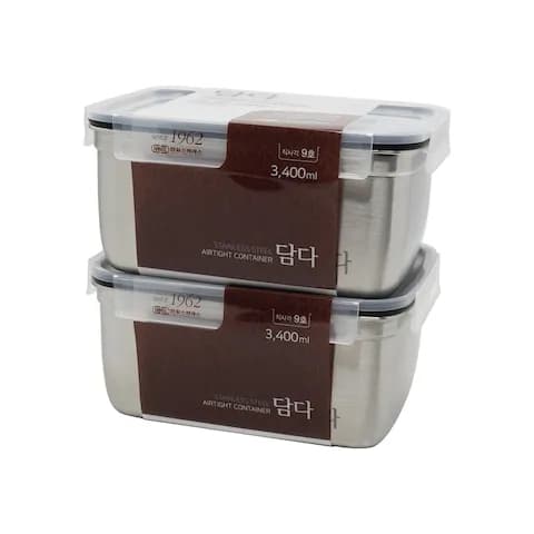 담다 직사각 스텐 밀폐용기 반찬통 9호 3400ml 1+1