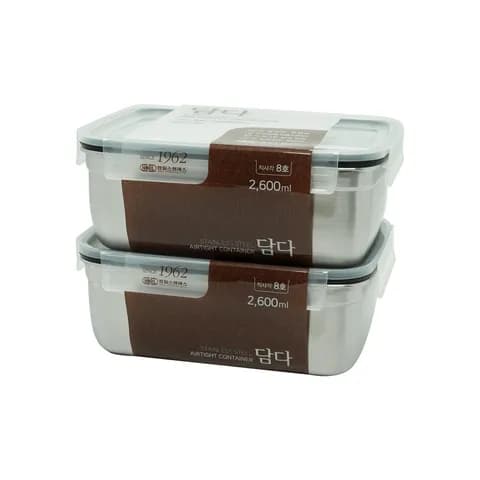 담다 직사각 스텐 밀폐용기 반찬통 8호 2600ml 1+1