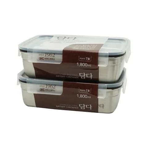 담다 직사각 스텐 밀폐용기 반찬통 7호 1800ml 1+1