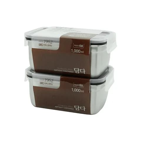 담다 직사각 스텐 밀폐용기 반찬통 6호 1000ml 1+1