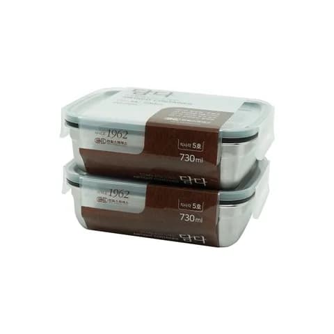 담다 직사각 스텐 밀폐용기 반찬통 5호 730ml 1+1
