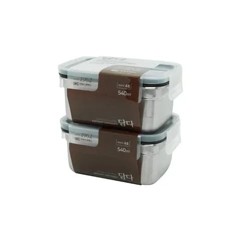 담다 직사각 스텐 밀폐용기 반찬통 4호 540ml 1+1