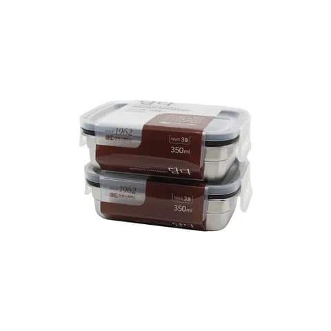 담다 직사각 스텐 밀폐용기 반찬통 3호 350ml 1+1