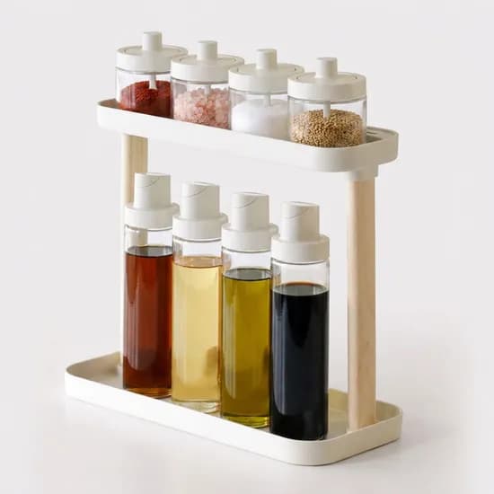 로망키친 아이보리 스마트오일병 500ml 4개+스푼양념병 4개+2단선반