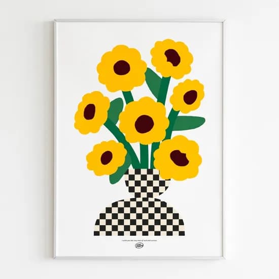 럭키썬 A 체커보드 해바라기그림 액자 거실 벽장식 벽꾸미기 꽃 인테리어 포스터
