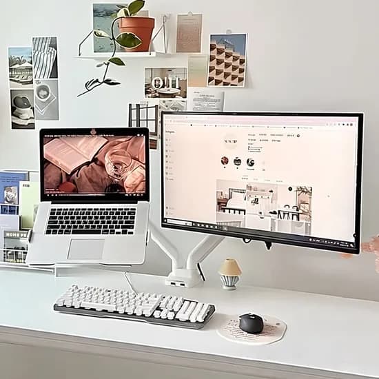 PT 듀얼 모니터암 거치대 화이트 블랙 USB 3.0포트