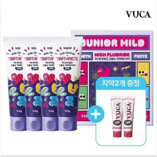 비건 주니어 마일드 고불소 구취케어 치약포도향 110g 4개+잇몸케어 치약 2개 증정