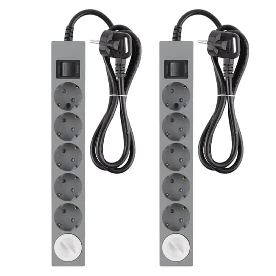 1+1 그레이 블랙 컬러 디자인 납작 멀티탭 과부하 6구 (16A) 1.5m/3m/5m