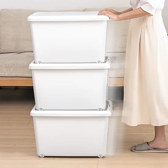 이동식 대용량 리빙박스 옷 수납 이불 정리함 버클형 화이트 46L 3개