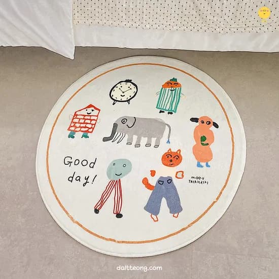 예쁜 굿데이 애니멀 아기 원형 러그 6size 거실 아이방 침실 카페트 포인트 매트 사계절
