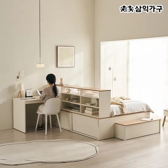 NEW더빅 슬라이딩 벙커빅수납 침대+책장 세트(SS/매트제외) 419,000원