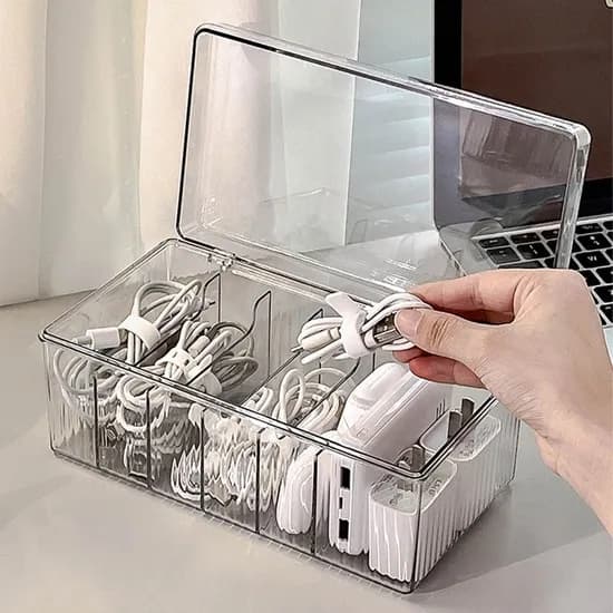 투명 디바이더 다용도 정리함 뚜껑있는 아크릴 이어폰 케이블 USB 보관 수납함