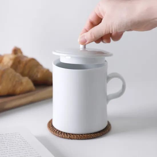 늘 설화 국산 물레 백자 뚜껑머그 420ml 1p