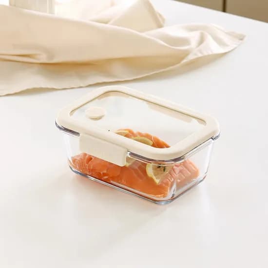 글라쎄Z 진공 유리 밀폐용기 직사각 800ml 아이보리