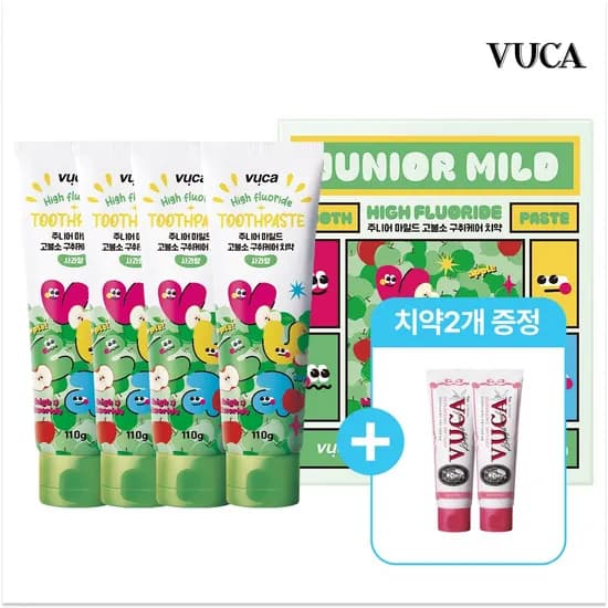 비건 주니어 마일드 고불소 구취케어 치약 사과향 110g 4개+잇몸케어 치약 2개 증정