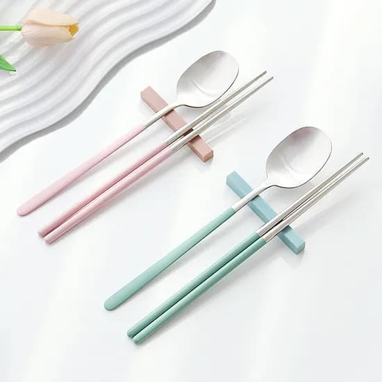 루드 파스텔 슬림 수저 수저받침 2인세트 4color