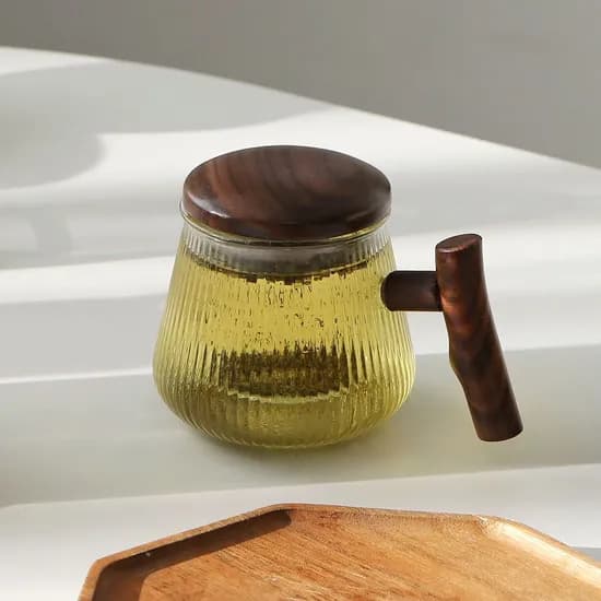 도토리 티망 머그 480ml 우드뚜껑 유리망 티포트 내열유리 거름망 뚜껑 세트
