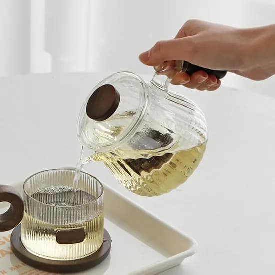 도토리 티망 티포트 710ml 우드뚜껑 유리망 내열유리 거름망 뚜껑 세트