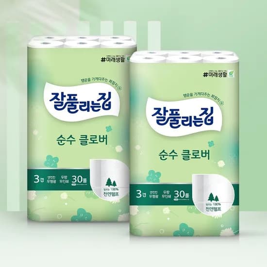 순수클로버 천연펄프 화장지 27m x 30롤 x 2팩