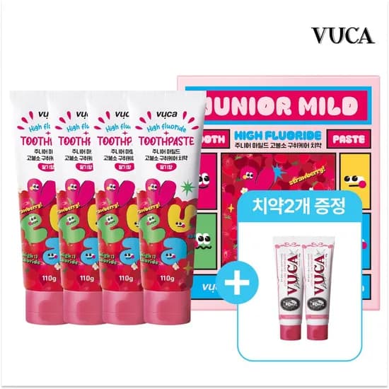 비건 주니어 마일드 고불소 구취케어 치약 딸기향 110g 4개+잇몸케어 치약 2개 증정