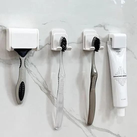 간편하게 착붙! 화이트 칫솔 치약 면도기걸이 양치컵 2인세트 3type-오픈형 4종