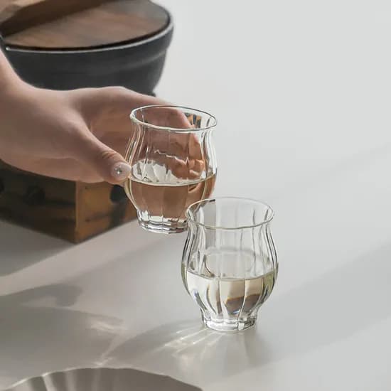 꽃잎 티 글라스 170ml 사케잔 술잔 물잔 유리컵 플리츠 플라워 글라스잔