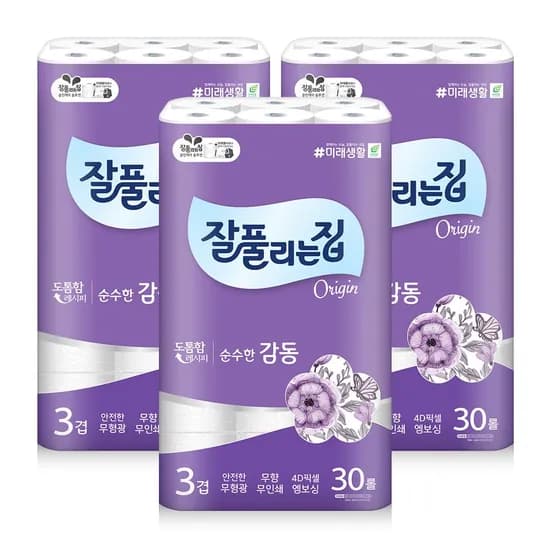 순수한감동 3겹 화장지 25m x 30롤 x 3팩