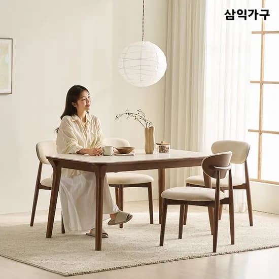 나폴리 포세린 세라믹 4인용 원목 식탁 1400 테이블/의자 세트