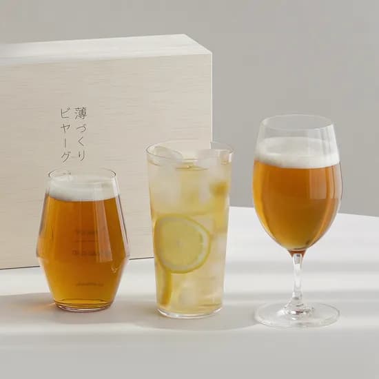 도요사사키 고급 크래프트 맥주잔 3P 선물세트 우드 박스포장 와인잔 유리컵  집들이 선물