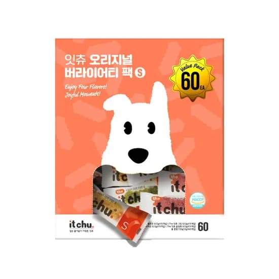 잇츄 4가지 맛을 대용량으로  즐기는 오리지널  덴탈껌 버라이어티팩 S 60개입