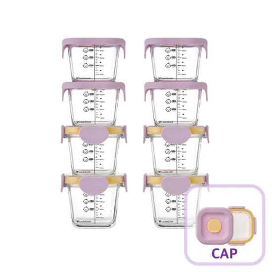 1+1 리틀럽 디어 이유식용기 정사각 260ml 4P+4P 실리콘캡, 밀폐캡 혼합세트