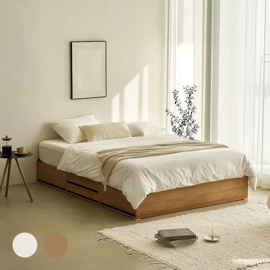 이지 무헤드 수납 침대 프레임 SS Q 2colors 화이트 오크