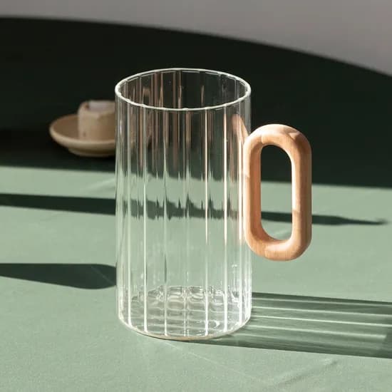 베이지 우드핸들 글라스 600ml
