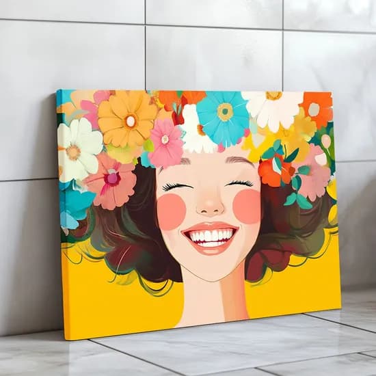 행운미소 그림 캔버스액자 돈 들어오는 꽃 머리 웃는 여성 카페 풍수 인테리어 액자